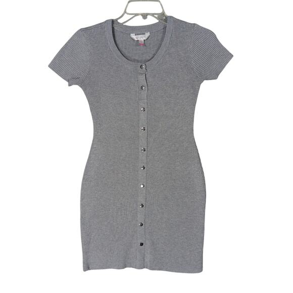 No Boundaries Ribbed Mini Dress Size Small Gray Snap Button Down Short Sleeve - Picture 2 of 12